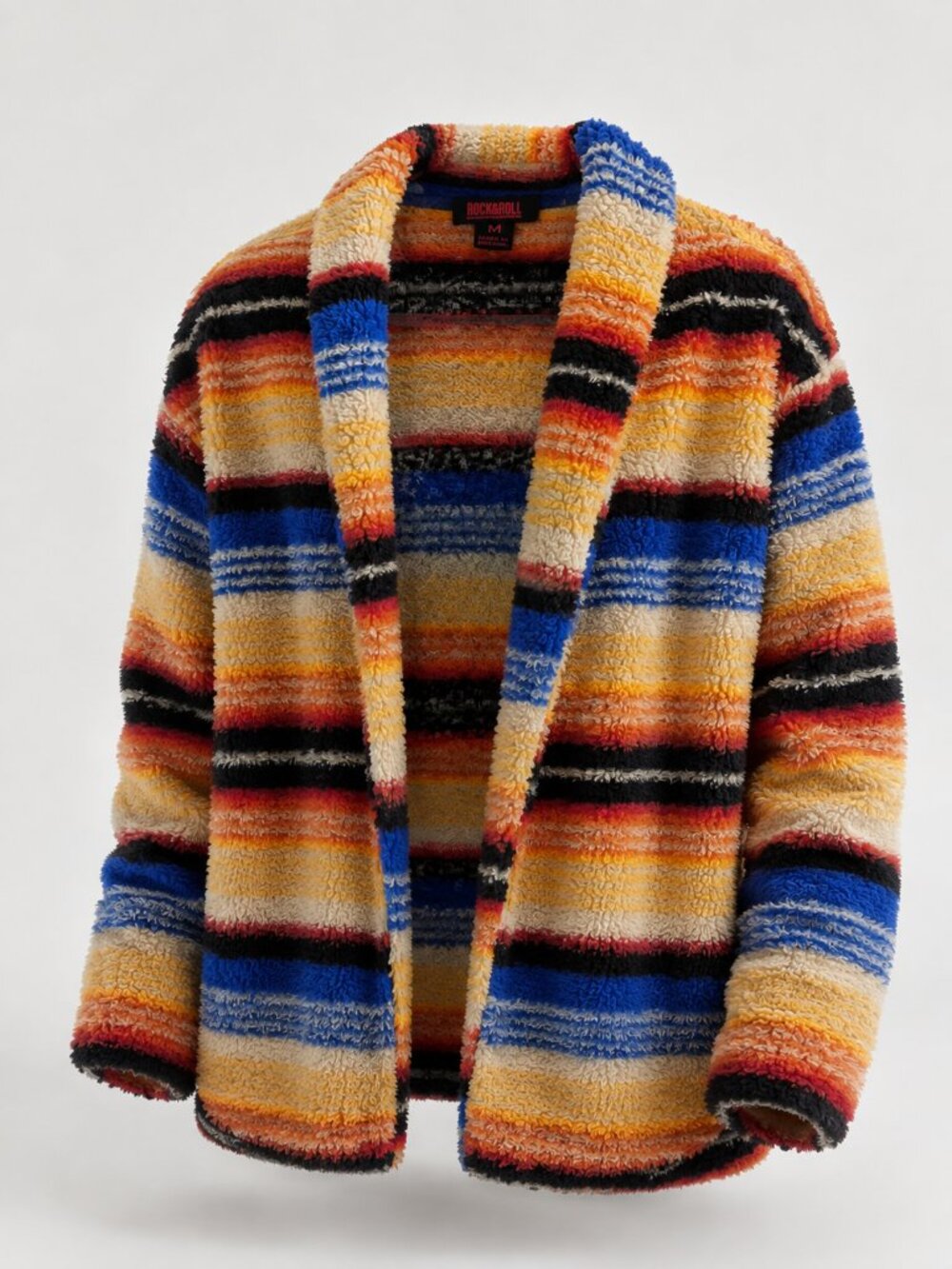 Rock & Roll Denim Sherpa Cardigan Sweater Medium Aztec Western Striped